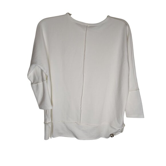 Spanx Medium Perfect Length White 3/4 Sleeve Sweatshirt Pullover Relaxed Fit - Picture 2 of 4